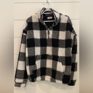 Bluivy black and white plaid fleece sweater